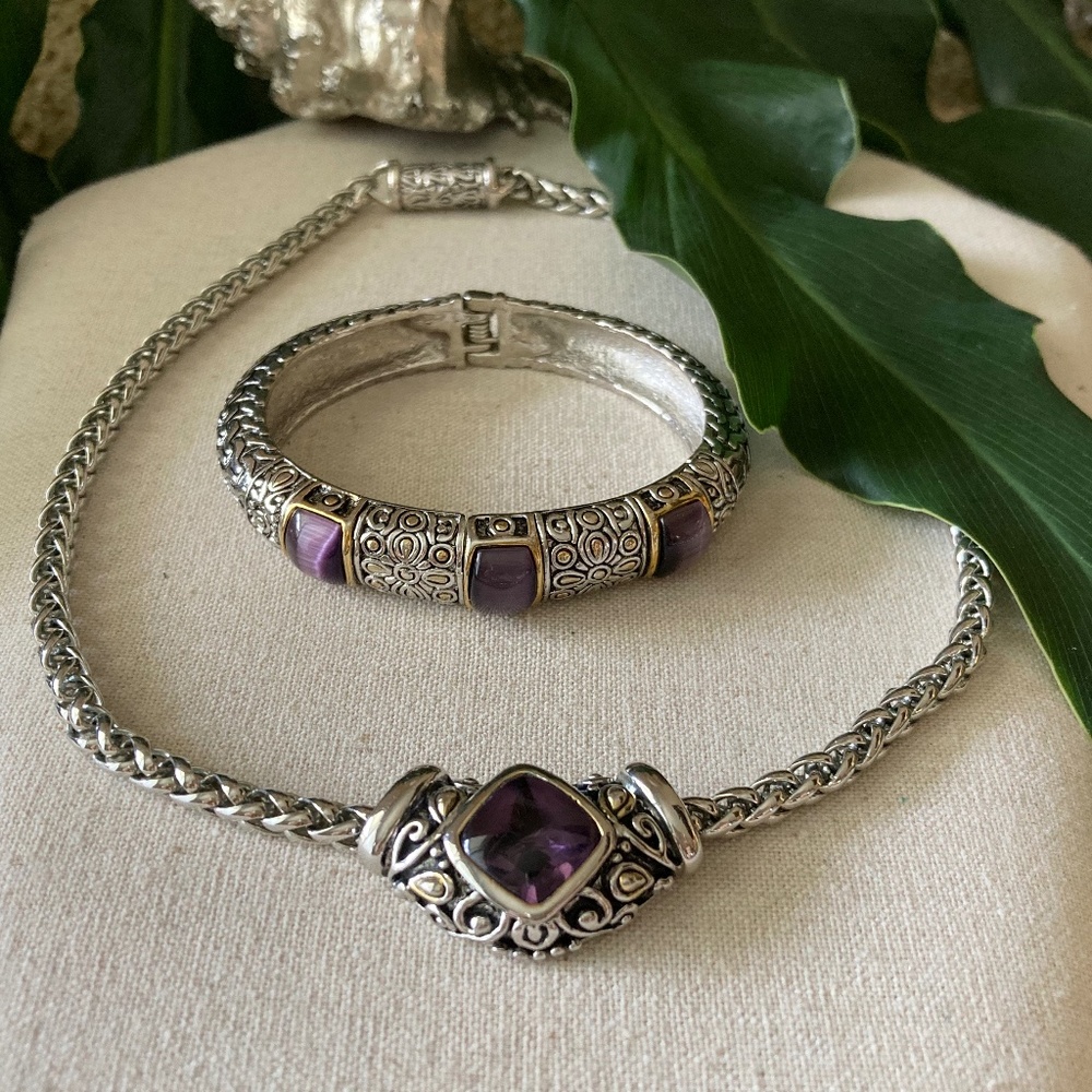 QUALITY Necklace & Bracelet Set 💎 Silver/Goldtone "Yurman" Style Jewelry Set